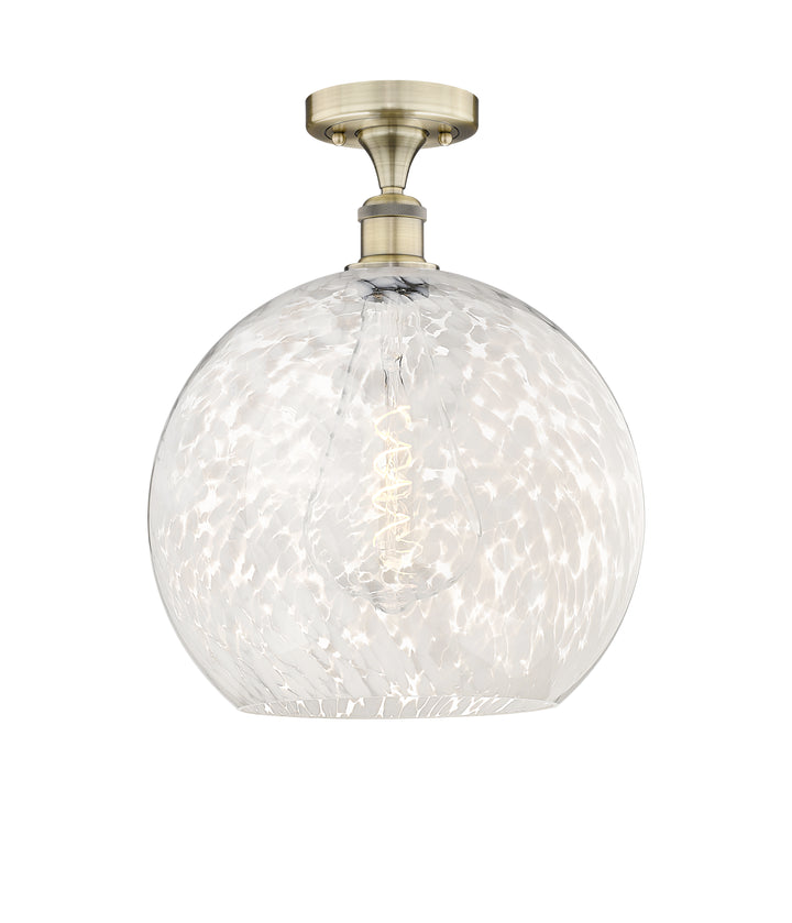 Innovations Lighting White Mouchette 14" Semi-Flush Mount - Antique Brass Ceiling Semi Flush Mounts Innovations Lighting White Mouchette ; Glass Type: White  