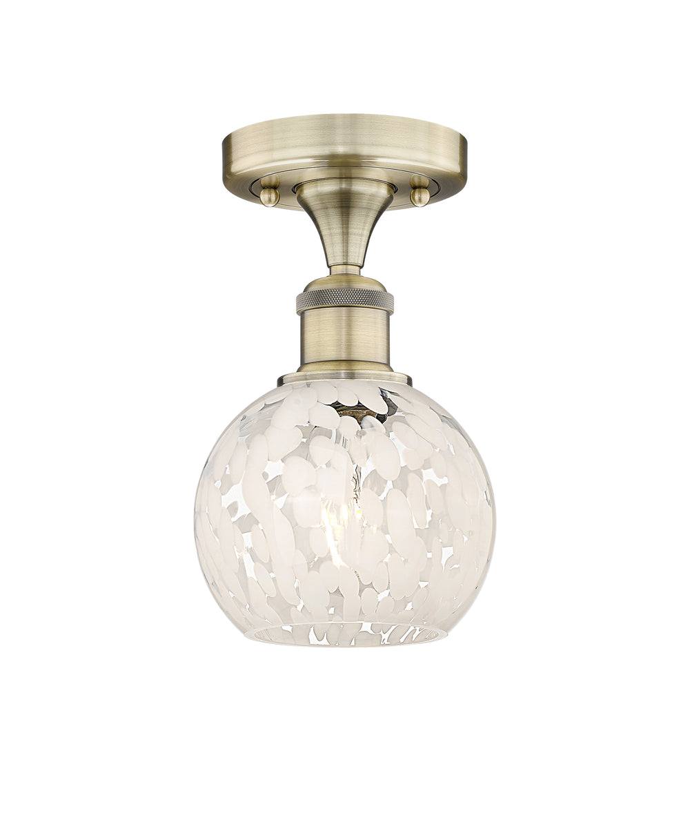 Innovations Lighting White Mouchette 6" Semi-Flush Mount - Antique Brass Ceiling Semi Flush Mounts Innovations Lighting White Mouchette ; Glass Type: White  