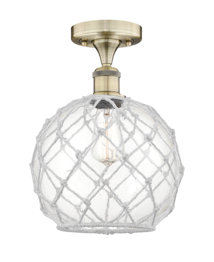 Innovations Lighting Farmhouse Rope 10" Semi-Flush Mount - Antique Brass Ceiling Semi Flush Mounts Innovations Lighting Clear Glass with White Rope ; Glass Type: Transparent  