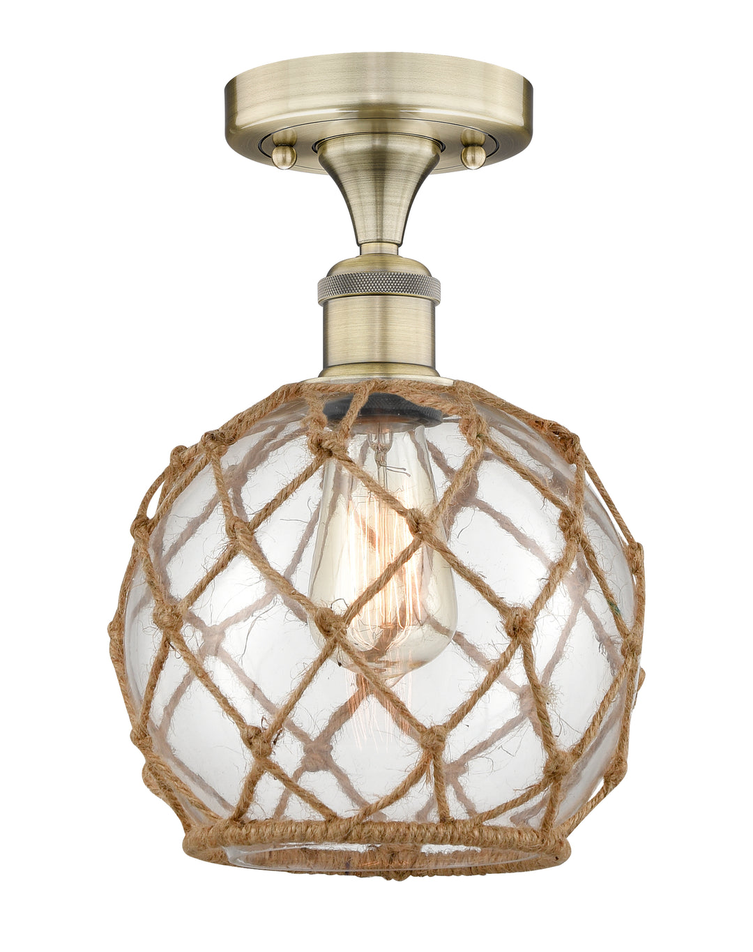 Innovations Lighting Farmhouse Rope 8" Semi-Flush Mount - Antique Brass