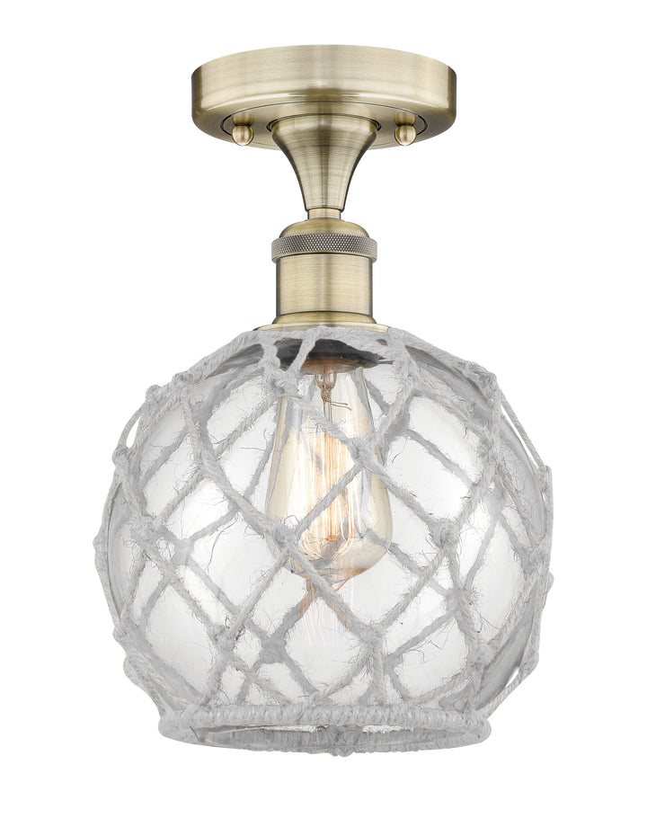 Innovations Lighting Farmhouse Rope 8" Semi-Flush Mount - Antique Brass Ceiling Semi Flush Mounts Innovations Lighting Clear Glass with White Rope ; Glass Type: Transparent  