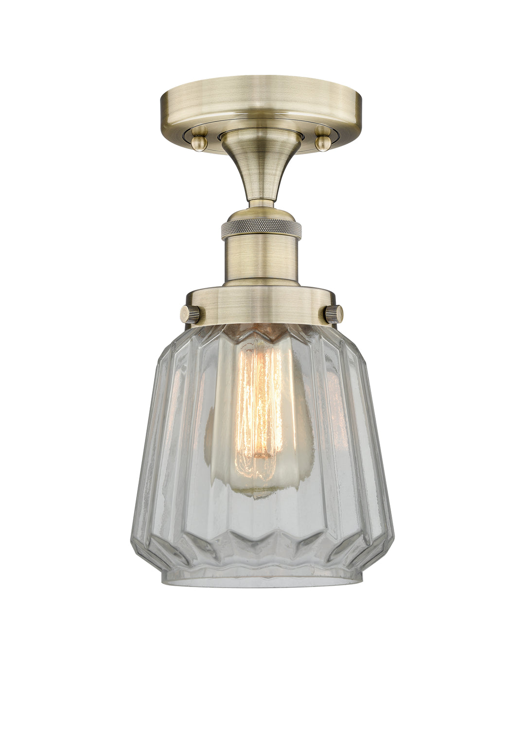 Innovations Lighting Chatham 6" Semi-Flush Mount - Antique Brass Ceiling Semi Flush Mounts Innovations Lighting Clear ; Glass Type: Transparent; Ribbed  