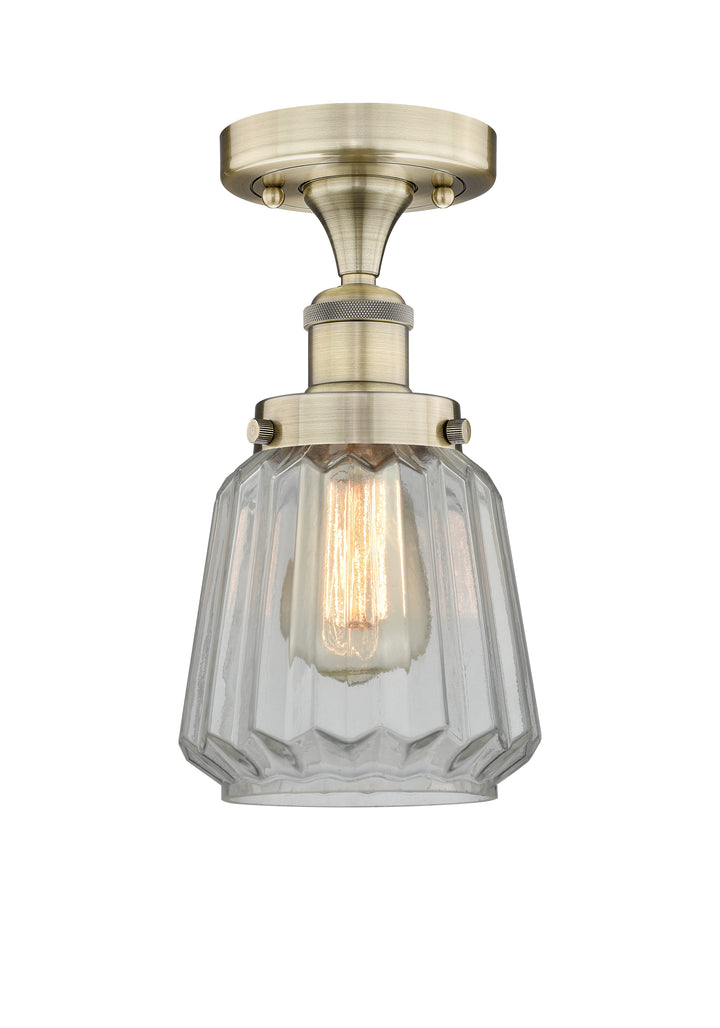 Innovations Lighting Chatham 6" Semi-Flush Mount - Antique Brass Ceiling Semi Flush Mounts Innovations Lighting Clear ; Glass Type: Transparent; Ribbed  