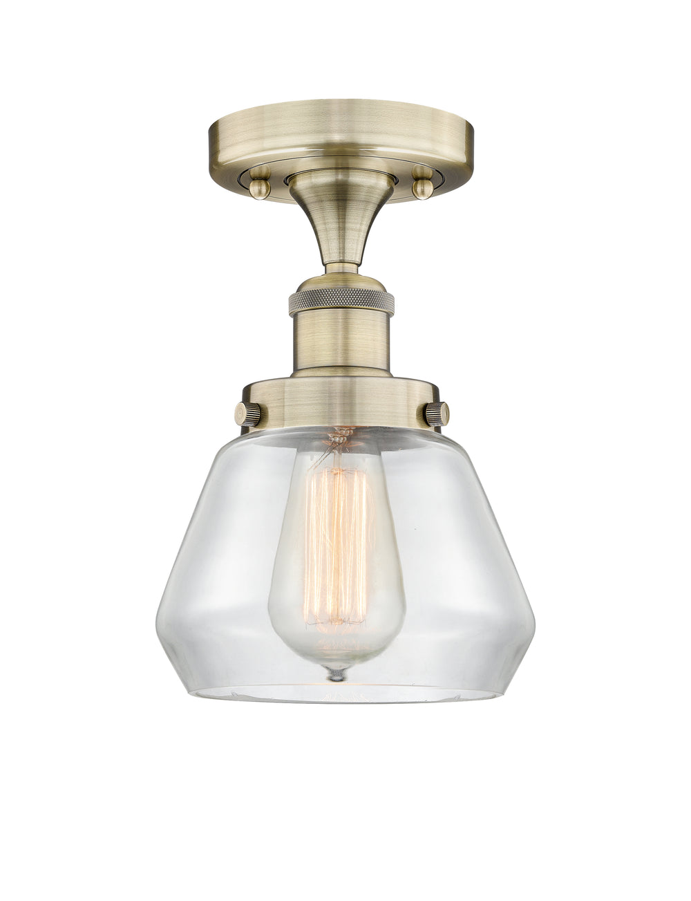 Innovations Lighting Fulton 7" Semi-Flush Mount - Antique Brass Ceiling Semi Flush Mounts Innovations Lighting Clear ; Glass Type: Transparent; Ribbed  