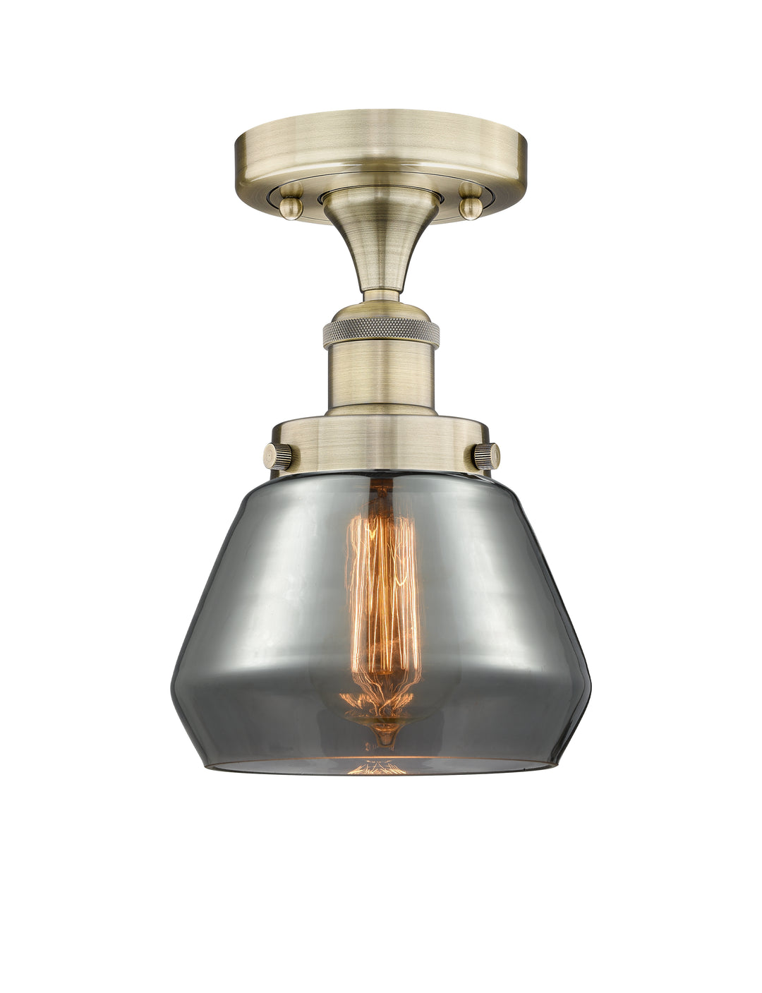 Innovations Lighting Fulton 7" Semi-Flush Mount - Antique Brass Ceiling Semi Flush Mounts Innovations Lighting Light Smoke ; Glass Type: Smoked; Ribbed  