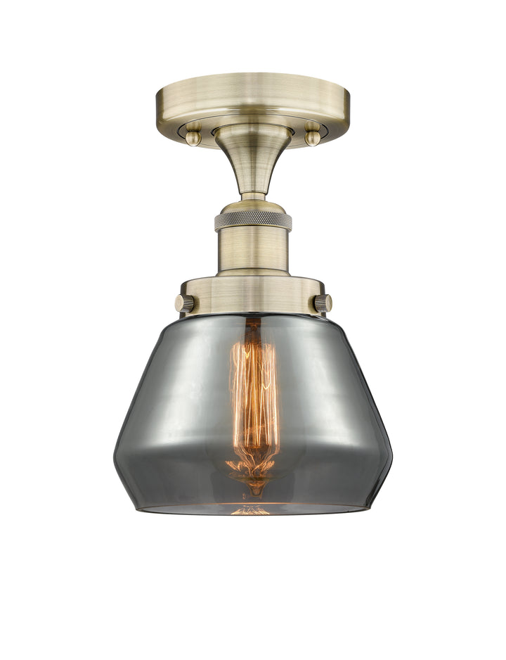 Innovations Lighting Fulton 7" Semi-Flush Mount - Antique Brass Ceiling Semi Flush Mounts Innovations Lighting Light Smoke ; Glass Type: Smoked; Ribbed  