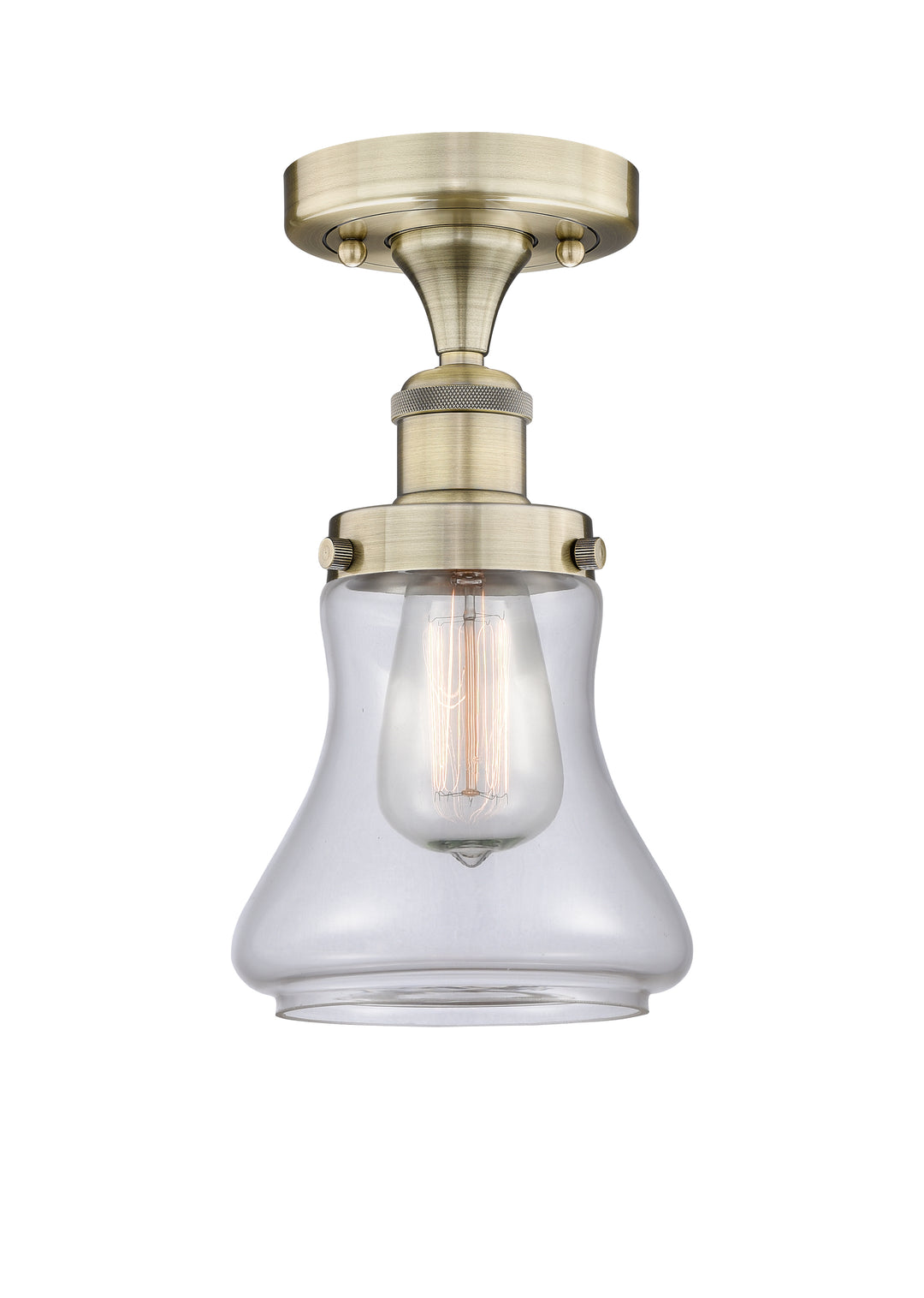 Innovations Lighting Bellmont 6" Semi-Flush Mount - Antique Brass Ceiling Semi Flush Mounts Innovations Lighting Clear ; Glass Type: Transparent; Ribbed  