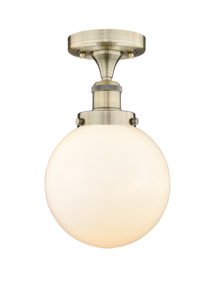 Innovations Lighting Beacon 8" Semi-Flush Mount - Antique Brass Ceiling Semi Flush Mounts Innovations Lighting Matte White ; Glass Type: Frosted  