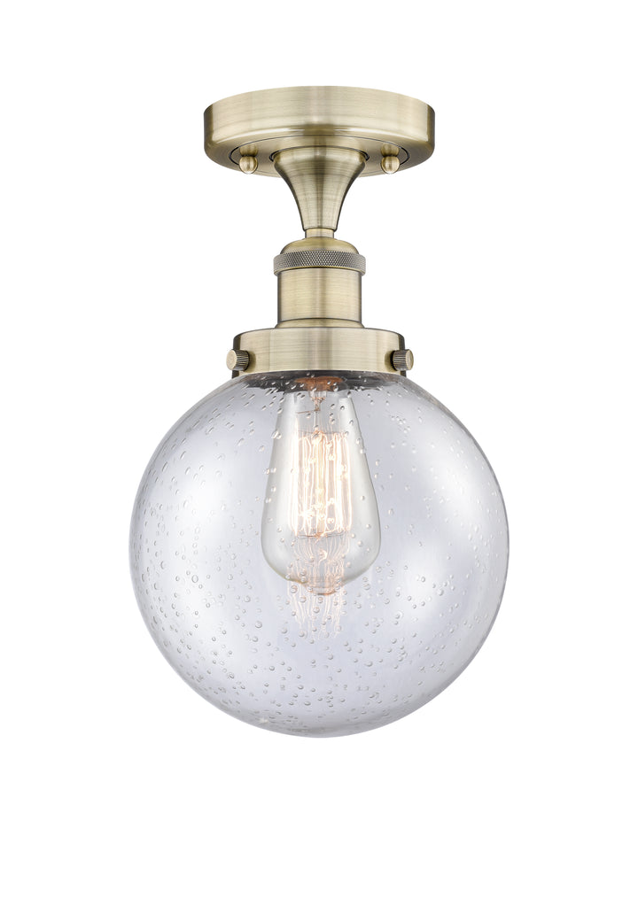 Innovations Lighting Beacon 8" Semi-Flush Mount - Antique Brass Ceiling Semi Flush Mounts Innovations Lighting Seedy ; Glass Type: Seedy  