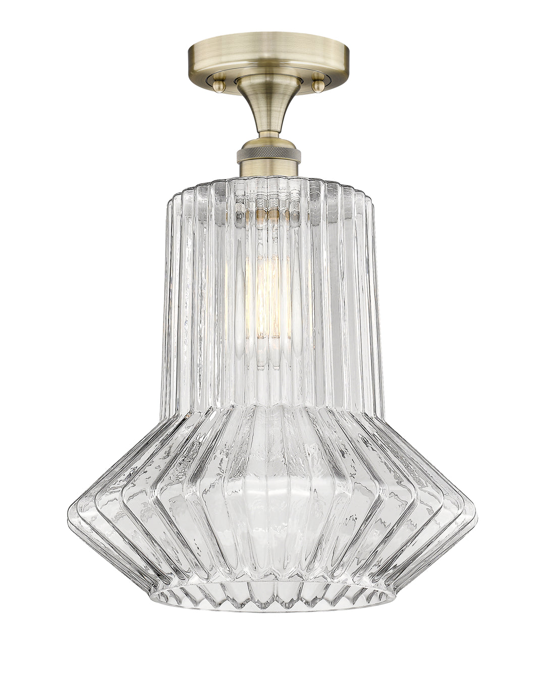 Innovations Lighting Springwater 12" Flush Mount - Antique Brass Ceiling Flush Mounts Innovations Lighting Clear Fluted ; Glass Type: Clear; Ribbed  