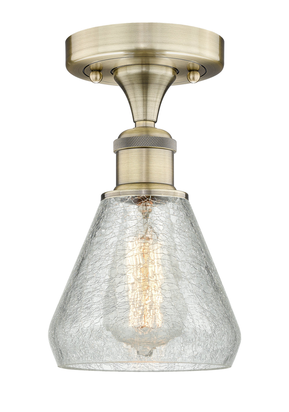 Innovations Lighting Conesus 6" Flush Mount - Antique Brass Ceiling Flush Mounts Innovations Lighting Clear Crackle ; Glass Type: Crackled  