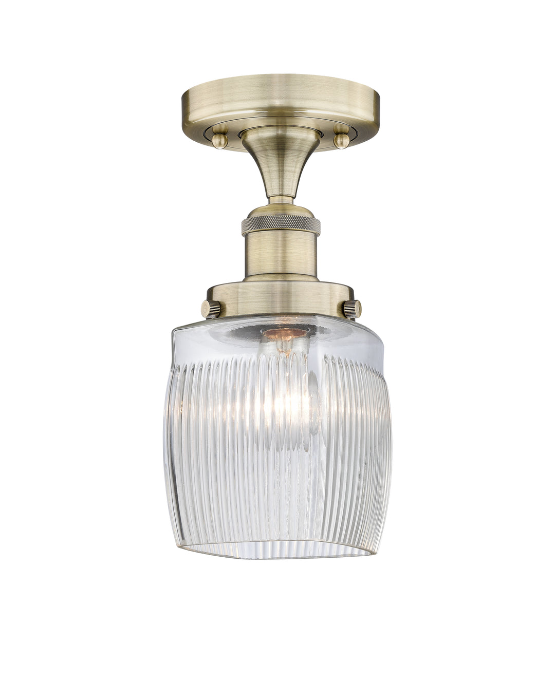 Innovations Lighting Colton 6" Semi-Flush Mount - Antique Brass Ceiling Semi Flush Mounts Innovations Lighting Clear Halophane ; Glass Type: Transparent; Ribbed  