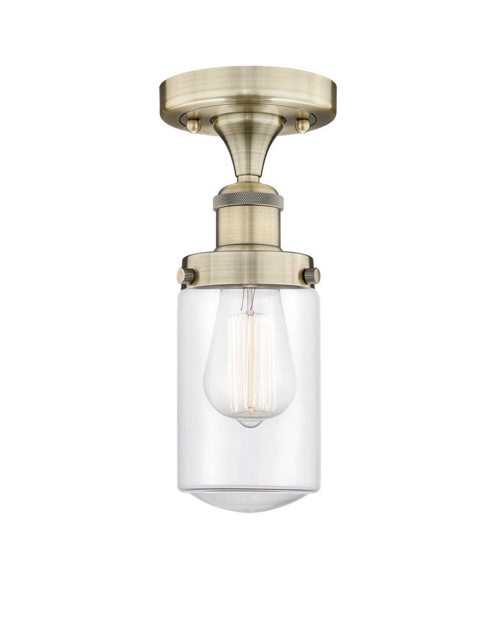 Innovations Lighting Dover 4.5" Semi-Flush Mount - Antique Brass Ceiling Semi Flush Mounts Innovations Lighting Clear ; Glass Type: Transparent; Ribbed  