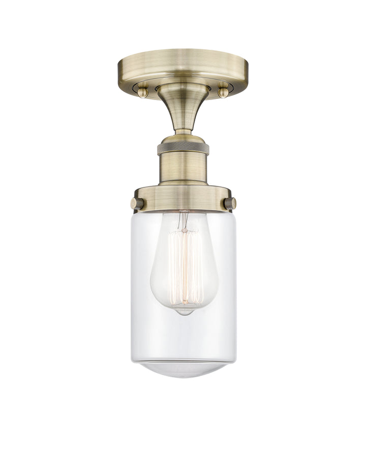 Innovations Lighting Dover 4.5" Semi-Flush Mount - Antique Brass Ceiling Semi Flush Mounts Innovations Lighting Clear ; Glass Type: Transparent; Ribbed  