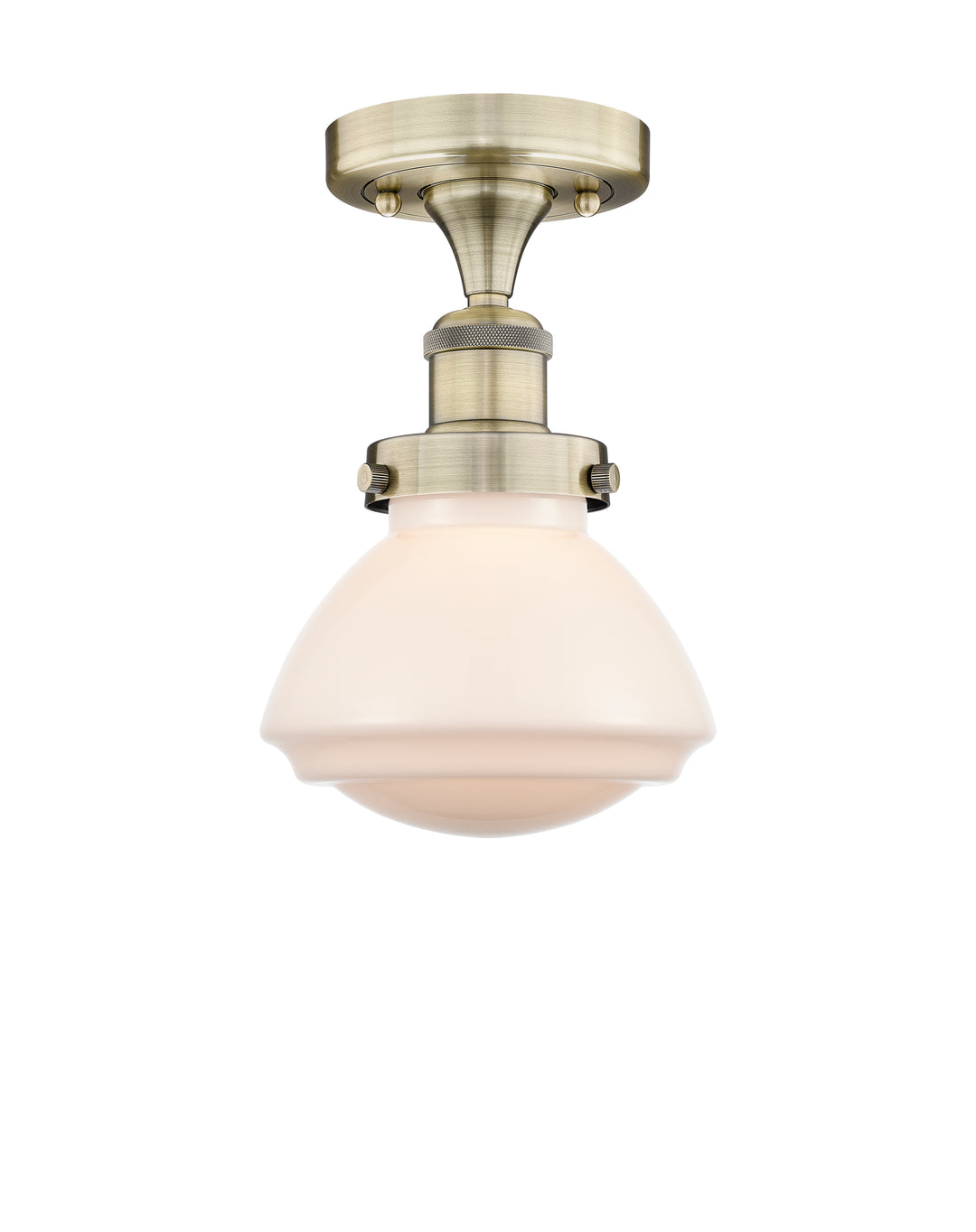 Innovations Lighting Olean 6.75" Semi-Flush Mount - Antique Brass Ceiling Semi Flush Mounts Innovations Lighting Matte White ; Glass Type: Frosted; Ribbed  