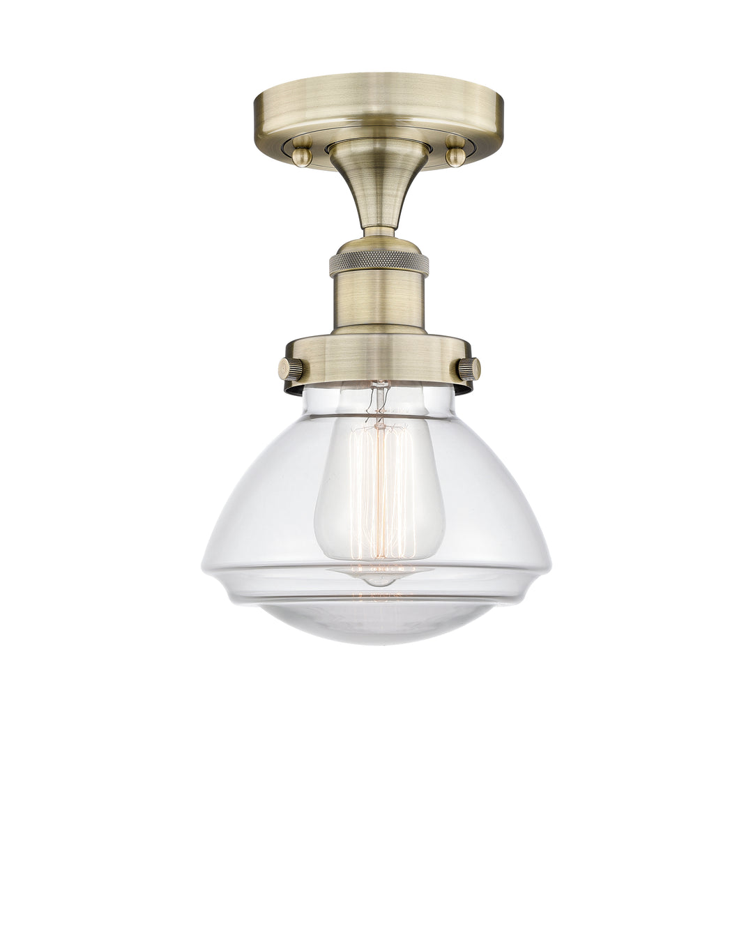 Innovations Lighting Olean 6.75" Semi-Flush Mount - Antique Brass Ceiling Semi Flush Mounts Innovations Lighting Clear ; Glass Type: Transparent; Ribbed  