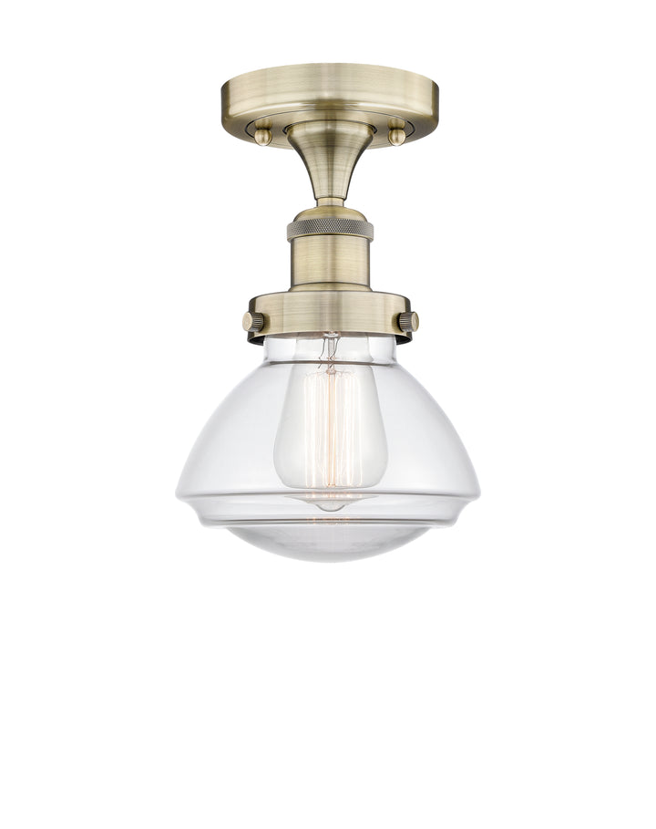 Innovations Lighting Olean 6.75" Semi-Flush Mount - Antique Brass Ceiling Semi Flush Mounts Innovations Lighting Clear ; Glass Type: Transparent; Ribbed  