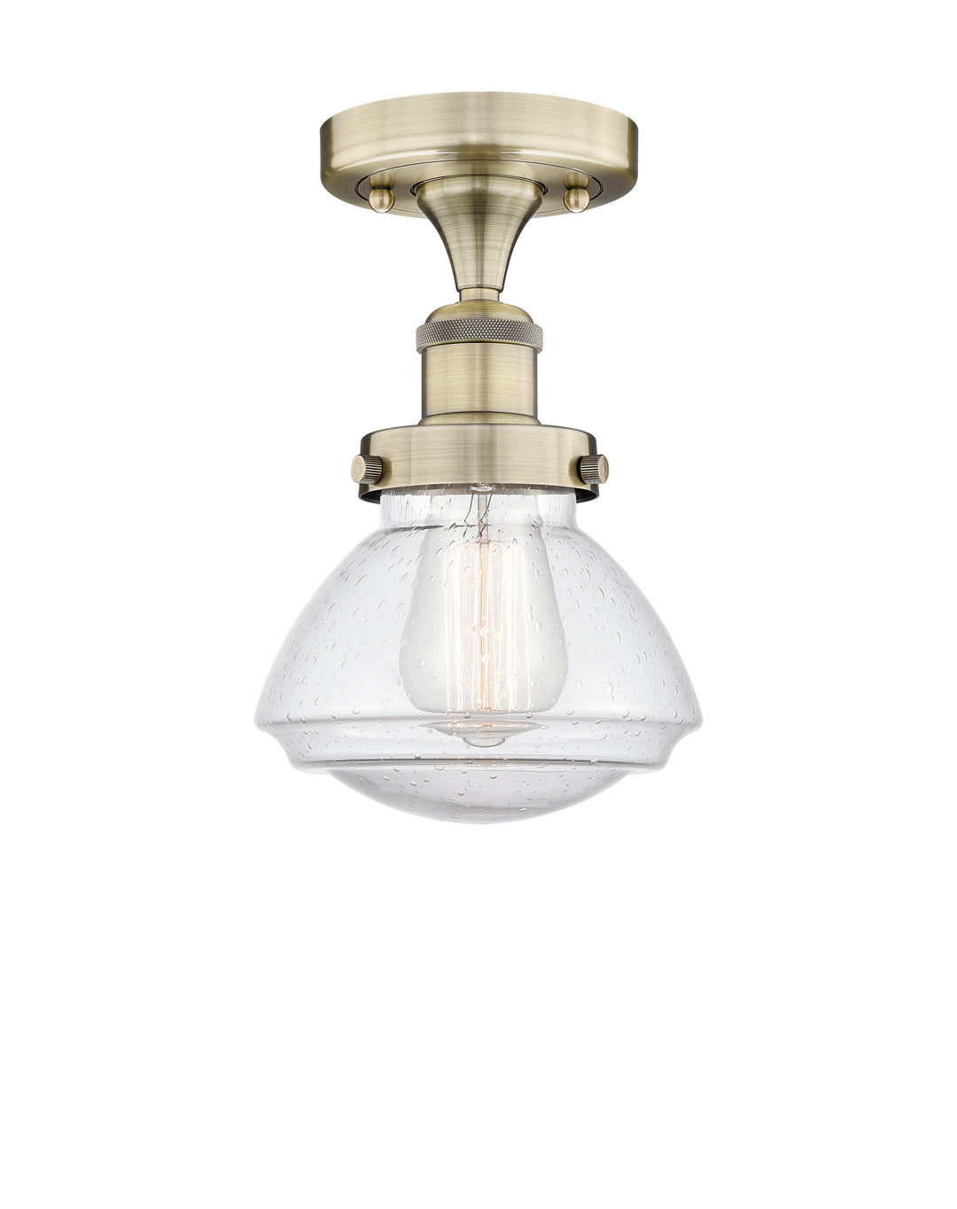 Innovations Lighting Olean 6.75" Semi-Flush Mount - Antique Brass Ceiling Semi Flush Mounts Innovations Lighting Seedy ; Glass Type: Seeded  