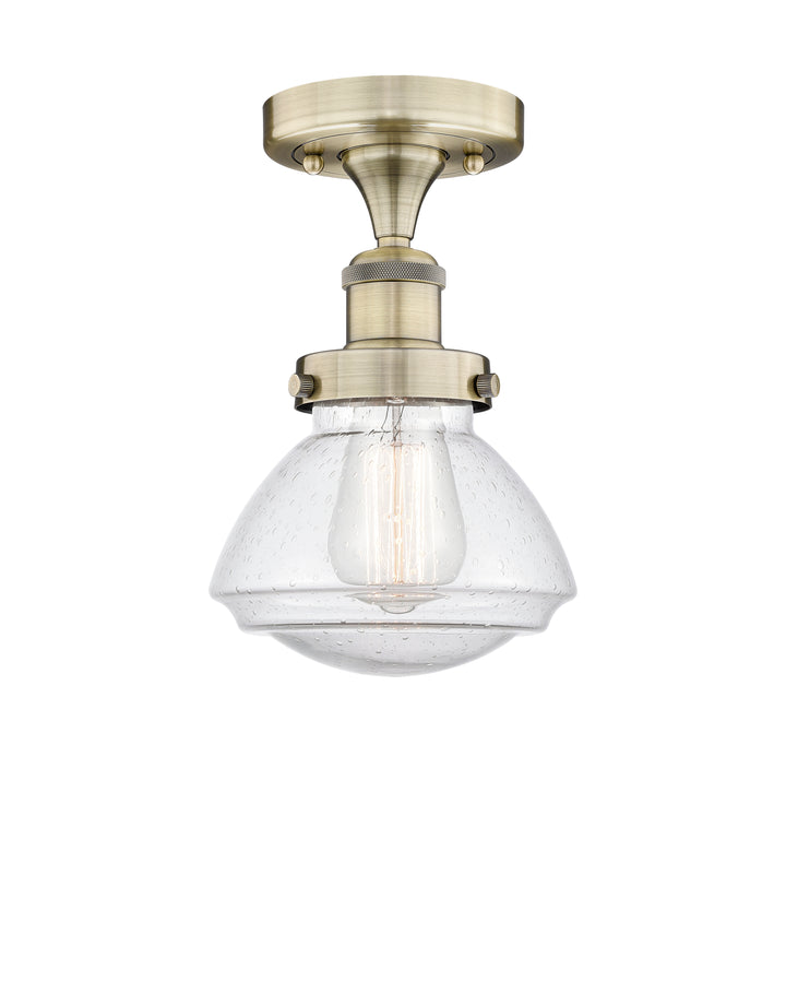 Innovations Lighting Olean 6.75" Semi-Flush Mount - Antique Brass Ceiling Semi Flush Mounts Innovations Lighting Seedy ; Glass Type: Seeded  