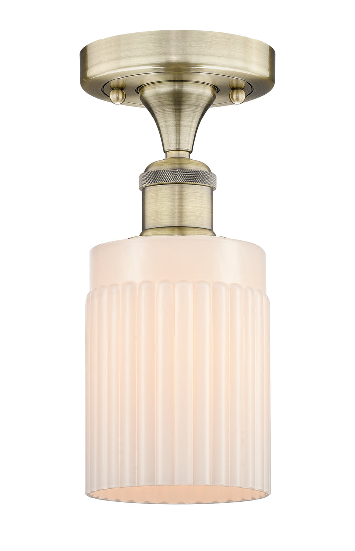 Innovations Lighting Hadley 5" Semi-Flush Mount - Antique Brass Ceiling Semi Flush Mounts Innovations Lighting Matte White ; Glass Type: White; Ribbed  