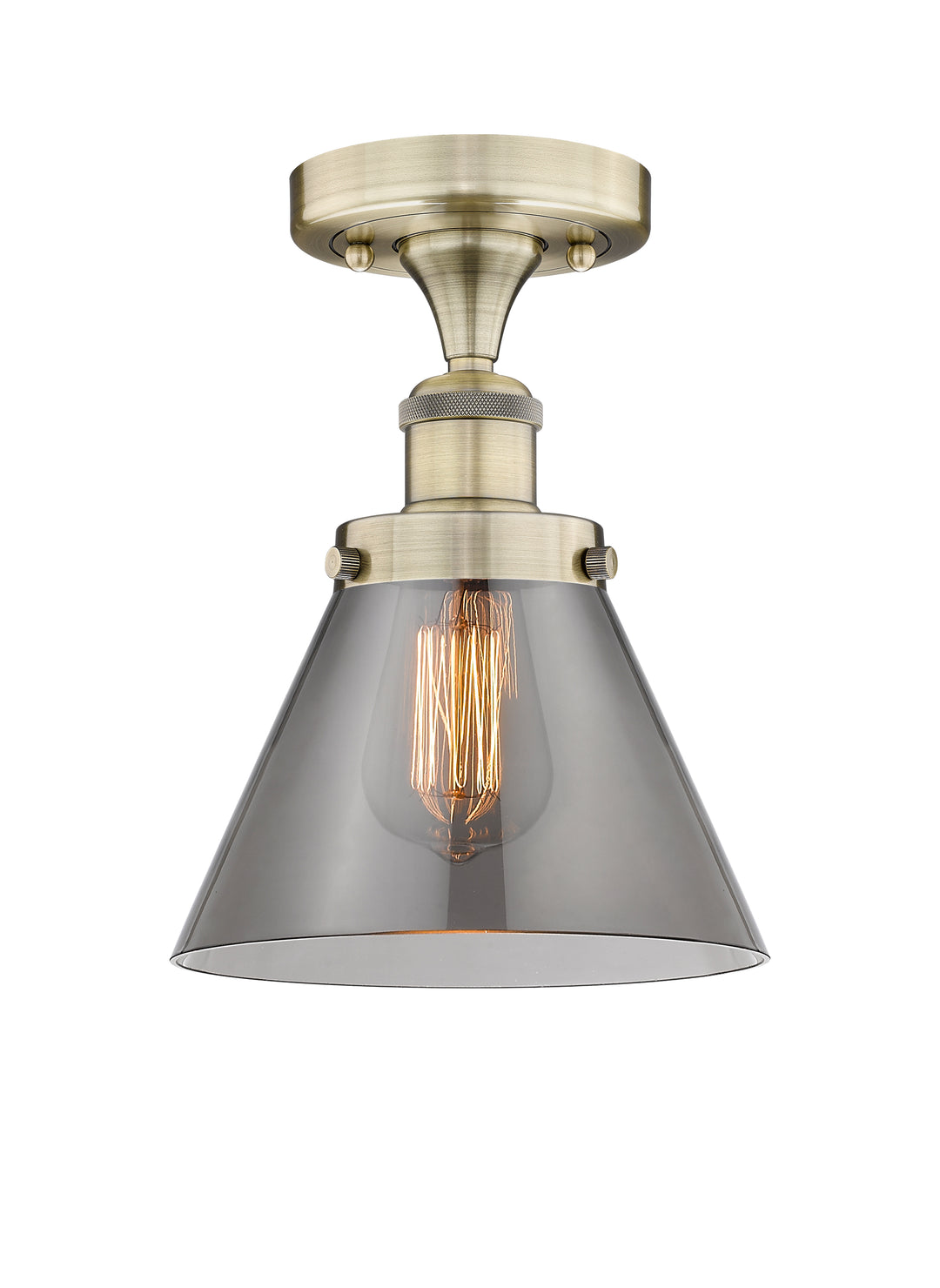 Innovations Lighting Cone 8" Semi-Flush Mount - Antique Brass Ceiling Semi Flush Mounts Innovations Lighting Light Smoke ; Glass Type: Colorful  