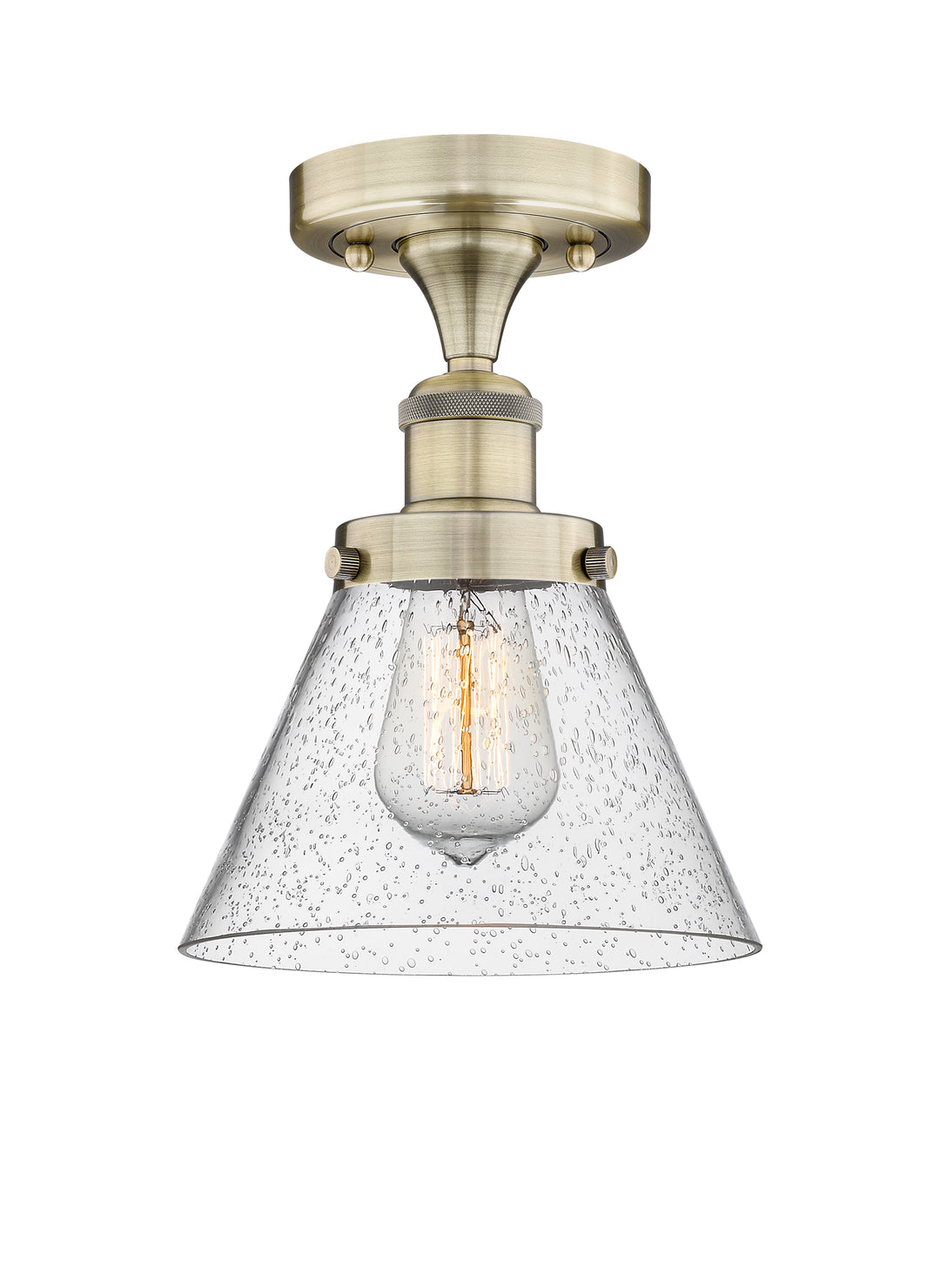 Innovations Lighting Cone 8" Semi-Flush Mount - Antique Brass Ceiling Semi Flush Mounts Innovations Lighting Seedy ; Glass Type: Seedy; Ribbed  