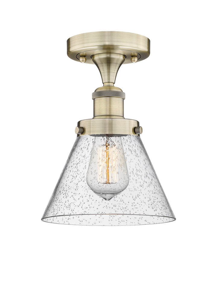 Innovations Lighting Cone 8" Semi-Flush Mount - Antique Brass Ceiling Semi Flush Mounts Innovations Lighting Seedy ; Glass Type: Seedy; Ribbed  