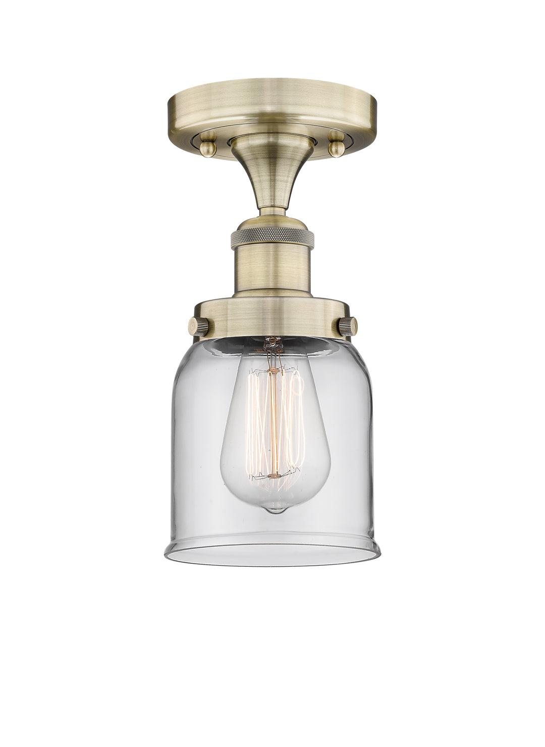 Innovations Lighting Bell 5" Semi-Flush Mount - Antique Brass Ceiling Semi Flush Mounts Innovations Lighting Clear ; Glass Type: Transparent; Ribbed  