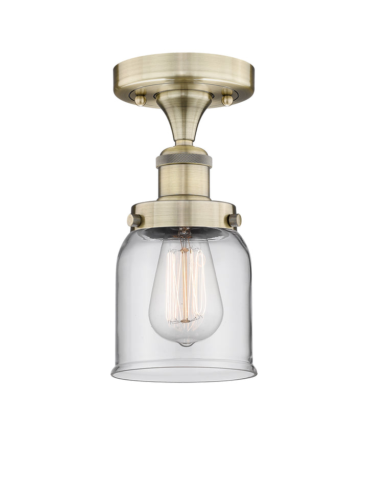 Innovations Lighting Bell 5" Semi-Flush Mount - Antique Brass Ceiling Semi Flush Mounts Innovations Lighting Clear ; Glass Type: Transparent; Ribbed  