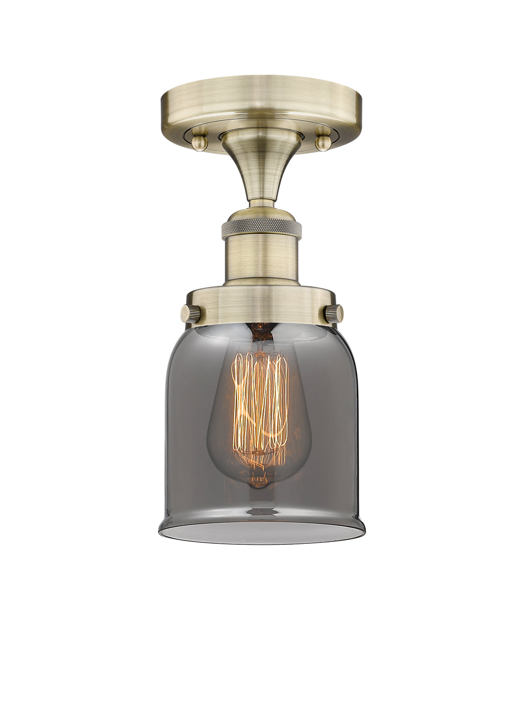 Innovations Lighting Bell 5" Semi-Flush Mount - Antique Brass Ceiling Semi Flush Mounts Innovations Lighting Light Smoke ; Glass Type: Colorful  