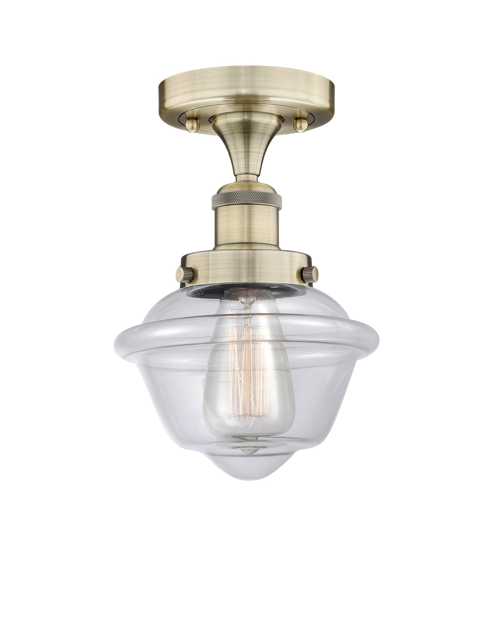 Innovations Lighting Oxford 7.5" Semi-Flush Mount - Antique Brass Ceiling Semi Flush Mounts Innovations Lighting Clear ; Glass Type: Transparent; Ribbed  