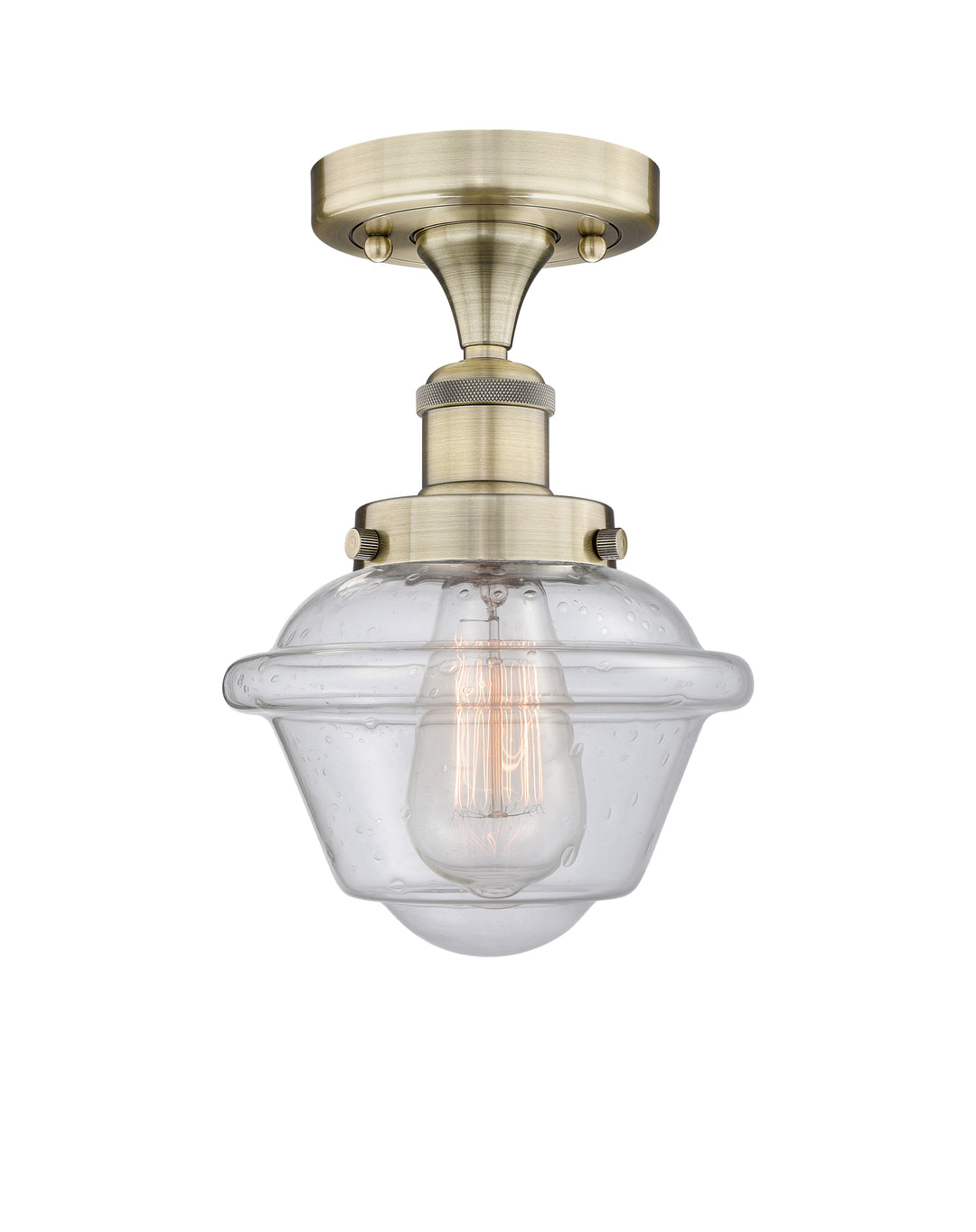 Innovations Lighting Oxford 7.5" Semi-Flush Mount - Antique Brass Ceiling Semi Flush Mounts Innovations Lighting Seedy ; Glass Type: Seedy; Ribbed  