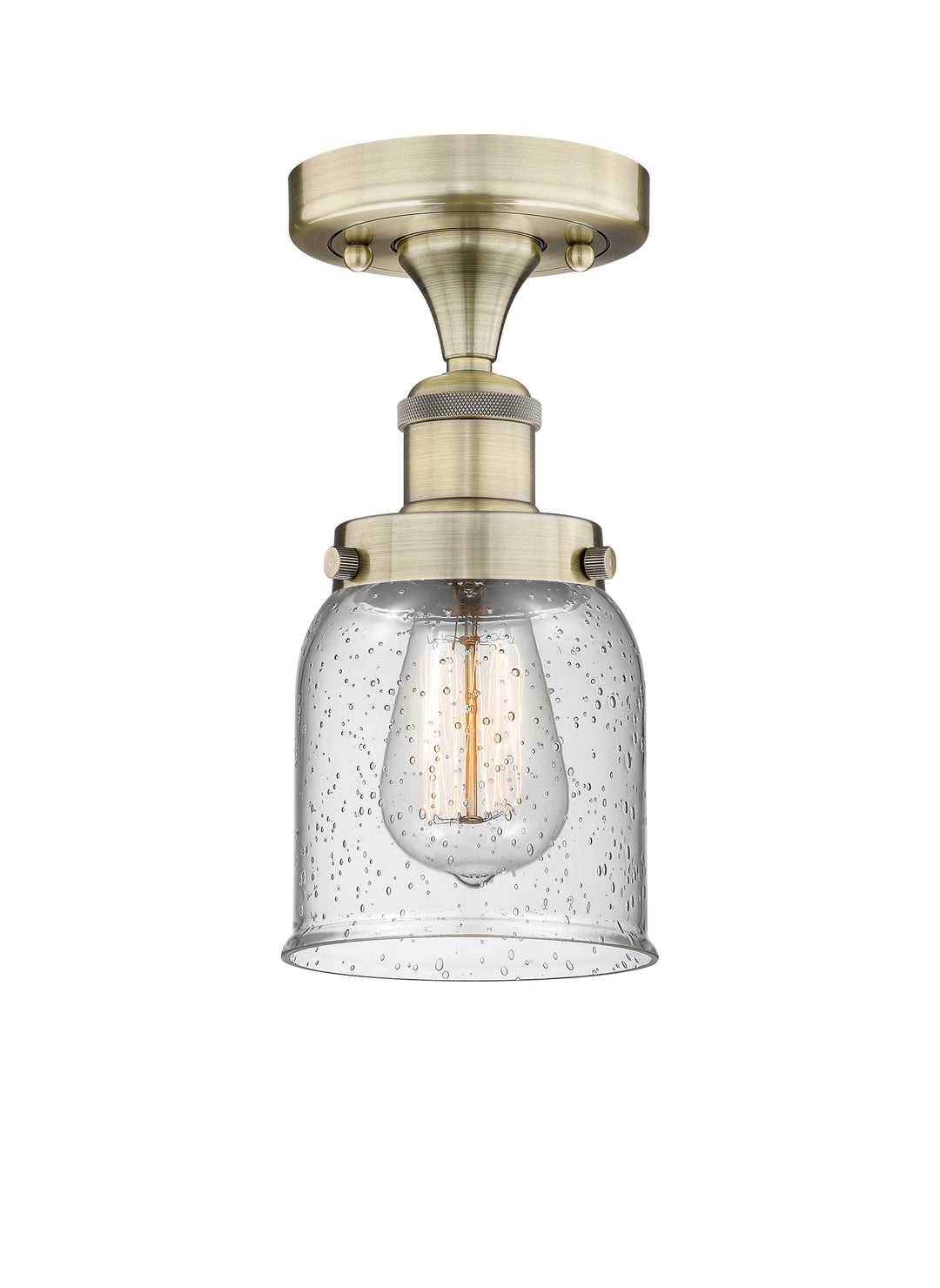 Innovations Lighting Bell 5" Semi-Flush Mount - Antique Brass Ceiling Semi Flush Mounts Innovations Lighting Seedy ; Glass Type: Seedy; Ribbed  