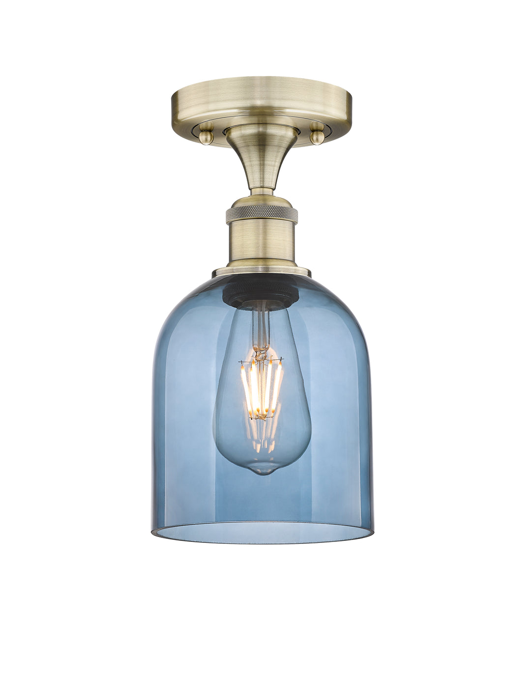 Innovations Lighting Bella 6" Semi-Flush Mount - Antique Brass Ceiling Semi Flush Mounts Innovations Lighting Blue  ; Glass Type: Blue  