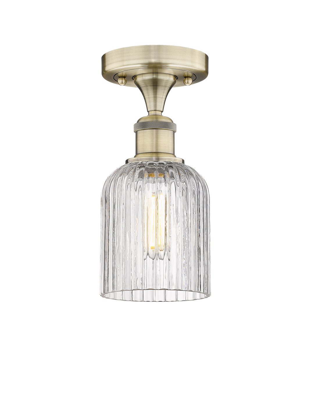 Innovations Lighting Bridal Veil 5" Semi-Flush Mount - Antique Brass Ceiling Semi Flush Mounts Innovations Lighting Clear ; Glass Type: Clear; Ribbed  