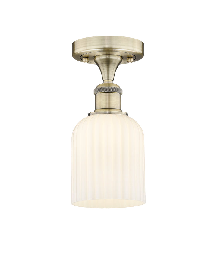 Innovations Lighting Bridal Veil 5" Semi-Flush Mount - Antique Brass Ceiling Semi Flush Mounts Innovations Lighting Gloss White ; Glass Type: Gloss White; Ribbed  