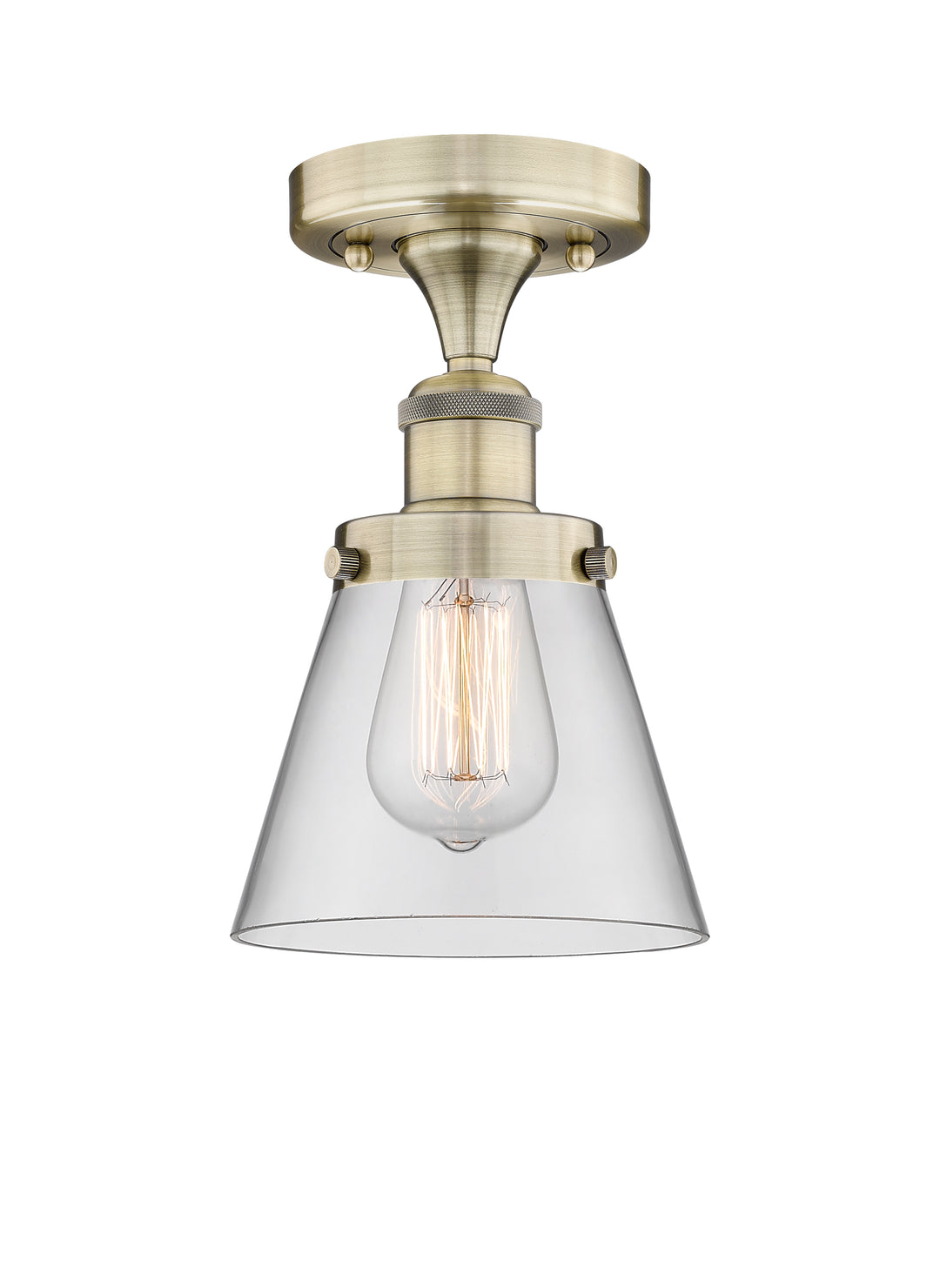 Innovations Lighting Cone 6" Semi-Flush Mount - Antique Brass Ceiling Semi Flush Mounts Innovations Lighting Clear ; Glass Type: Transparent; Ribbed  