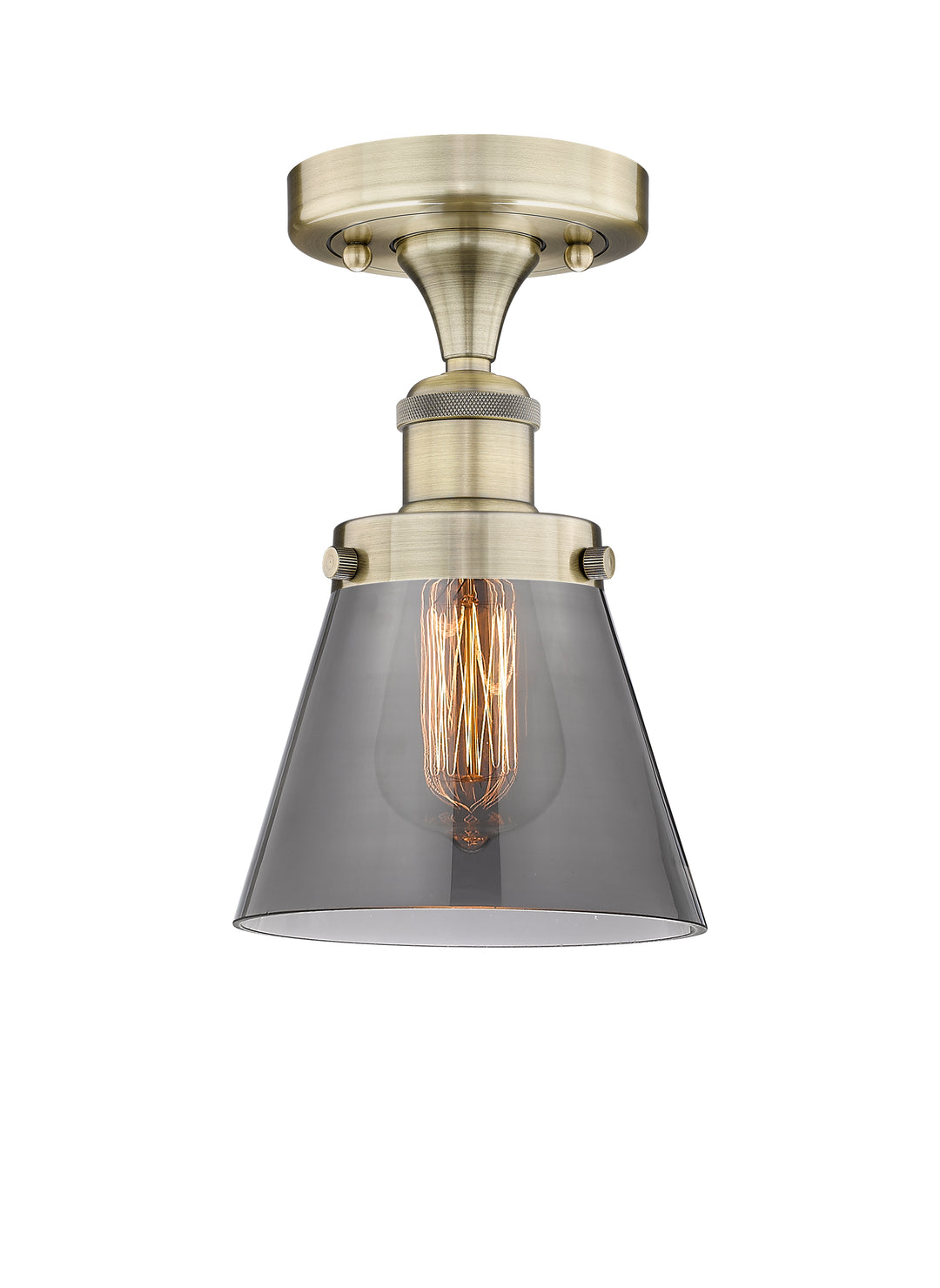 Innovations Lighting Cone 6" Semi-Flush Mount - Antique Brass Ceiling Semi Flush Mounts Innovations Lighting Light Smoke ; Glass Type: Colorful  