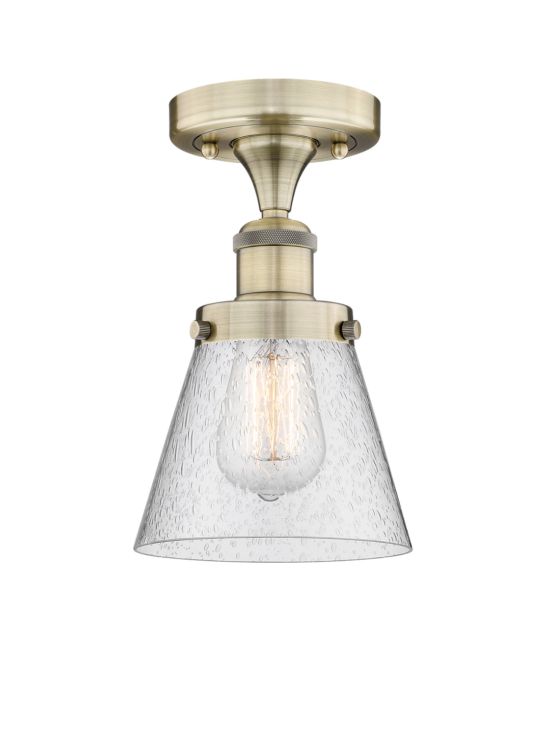 Innovations Lighting Cone 6" Semi-Flush Mount - Antique Brass Ceiling Semi Flush Mounts Innovations Lighting Seedy ; Glass Type: Seedy; Ribbed  