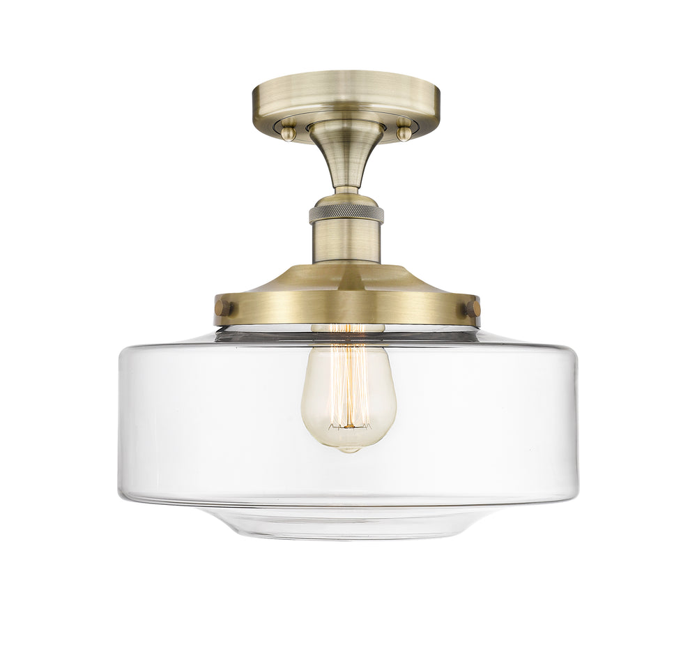 Innovations Lighting Bridgeton 12" Semi-Flush Mount - Antique Brass Ceiling Semi Flush Mounts Innovations Lighting Clear ; Glass Type: Transparent  