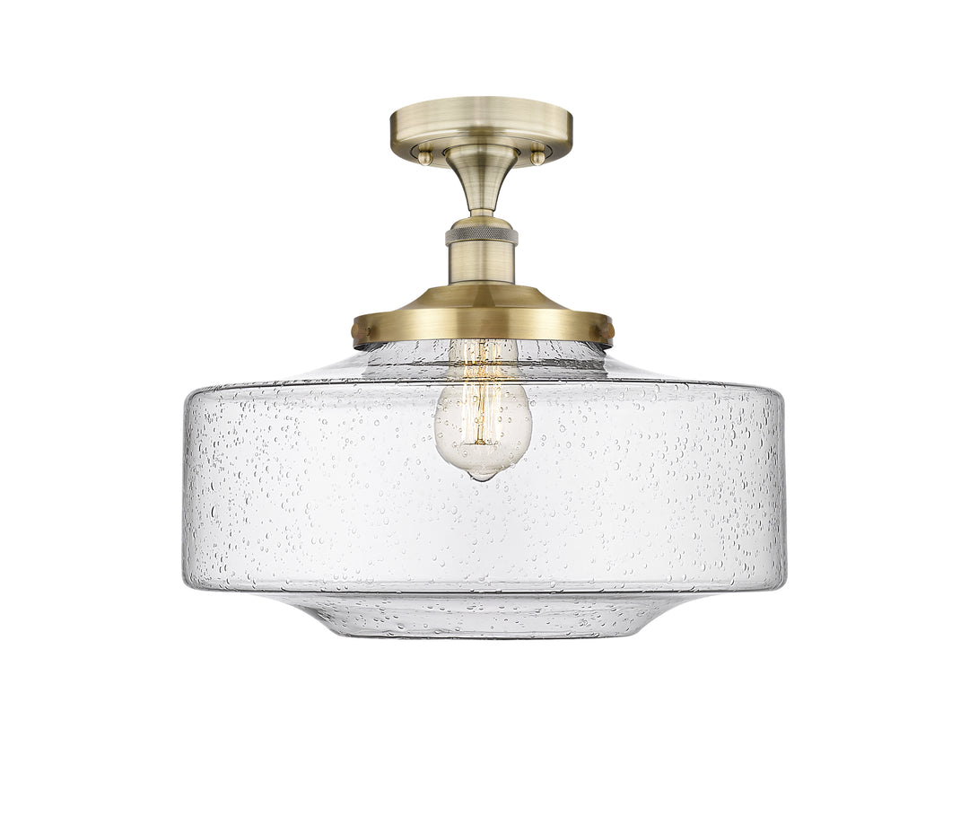 Innovations Lighting Bridgeton 16" Semi-Flush Mount - Antique Brass Ceiling Semi Flush Mounts Innovations Lighting Seedy ; Glass Type: Seeded  