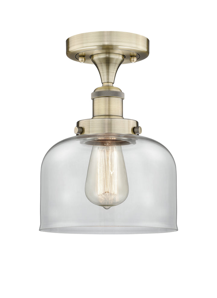 Innovations Lighting Bell 8" Semi-Flush Mount - Antique Brass Ceiling Semi Flush Mounts Innovations Lighting Clear ; Glass Type: Transparent; Ribbed  