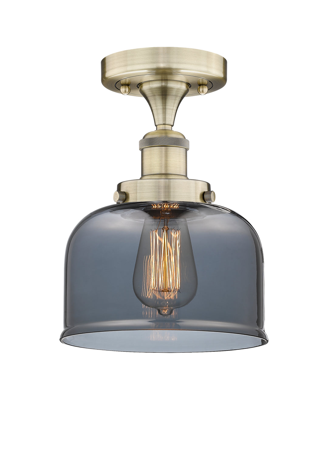 Innovations Lighting Bell 8" Semi-Flush Mount - Antique Brass Ceiling Semi Flush Mounts Innovations Lighting Light Smoke ; Glass Type: Colorful  