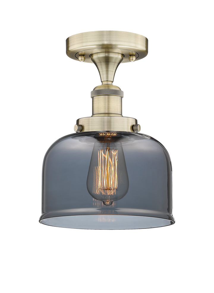 Innovations Lighting Bell 8" Semi-Flush Mount - Antique Brass Ceiling Semi Flush Mounts Innovations Lighting Light Smoke ; Glass Type: Colorful  