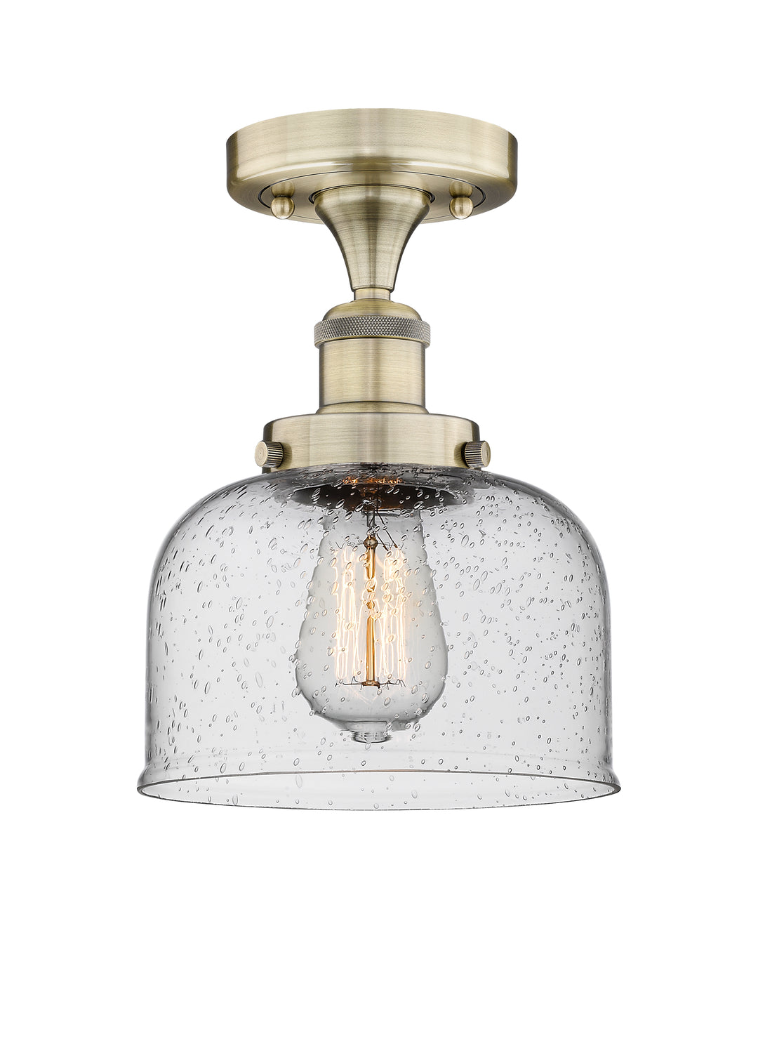 Innovations Lighting Bell 8" Semi-Flush Mount - Antique Brass Ceiling Semi Flush Mounts Innovations Lighting Seedy ; Glass Type: Seedy; Ribbed  