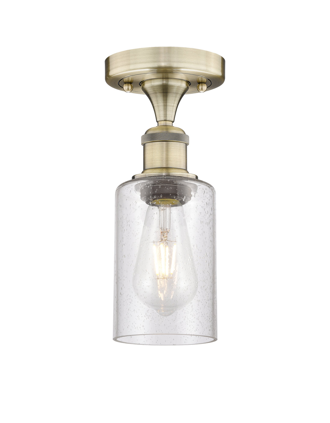 Innovations Lighting Clymer 4" Semi-Flush Mount - Antique Brass Ceiling Semi Flush Mounts Innovations Lighting Seedy ; Glass Type: Transparent  