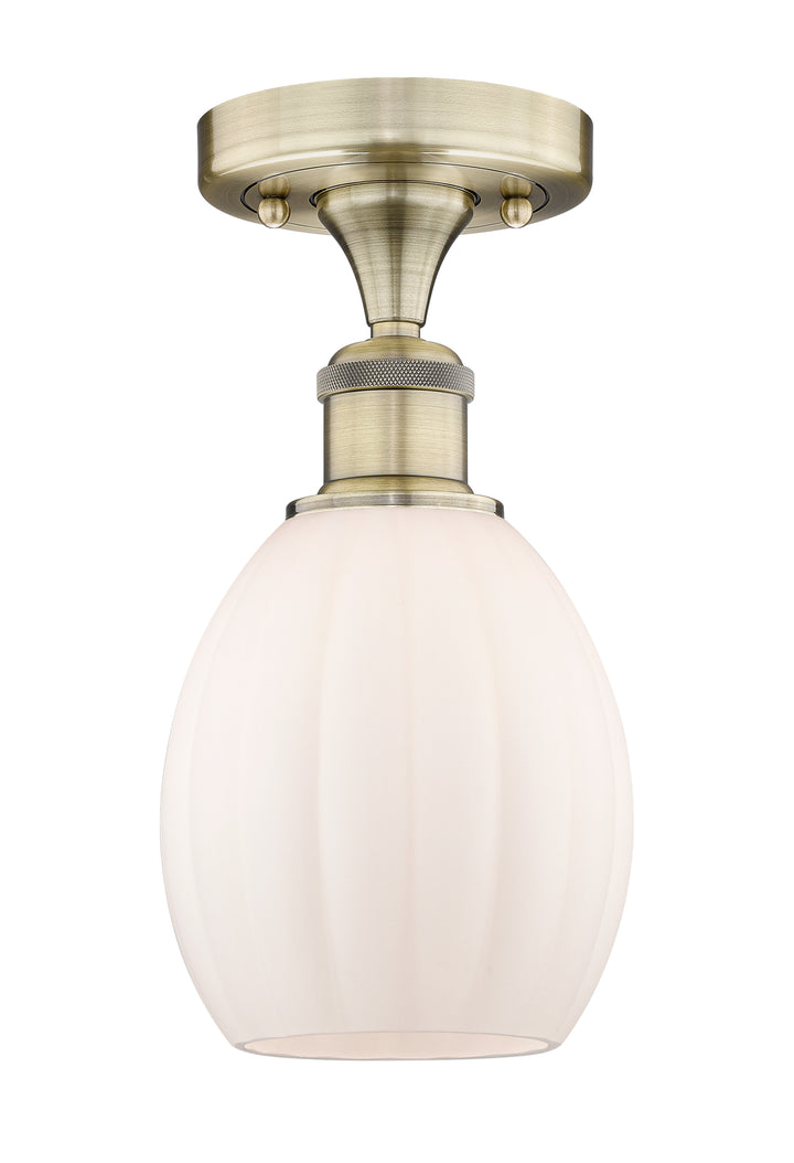 Innovations Lighting Eaton 5.5" Semi-Flush Mount - Antique Brass Ceiling Semi Flush Mounts Innovations Lighting Matte White ; Glass Type: White; Ribbed  