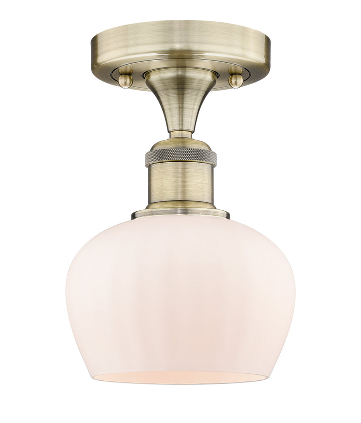 Innovations Lighting Fenton 6.5" Semi-Flush Mount - Antique Brass Ceiling Semi Flush Mounts Innovations Lighting Matte White ; Glass Type: White; Ribbed  