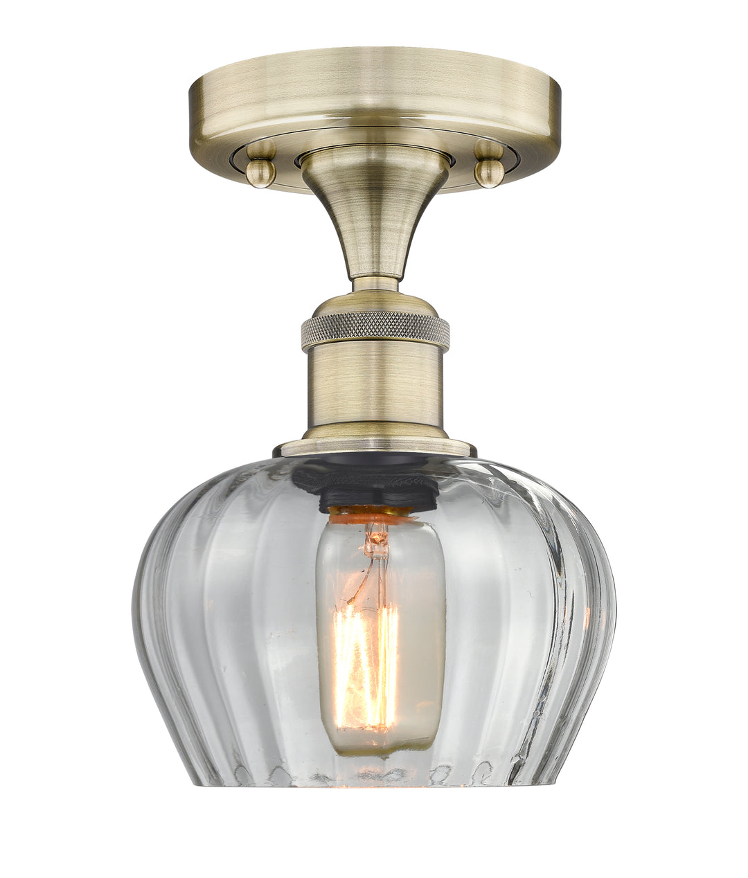 Innovations Lighting Fenton 6.5" Semi-Flush Mount - Antique Brass Ceiling Semi Flush Mounts Innovations Lighting Clear ; Glass Type: Transparent; Ribbed  