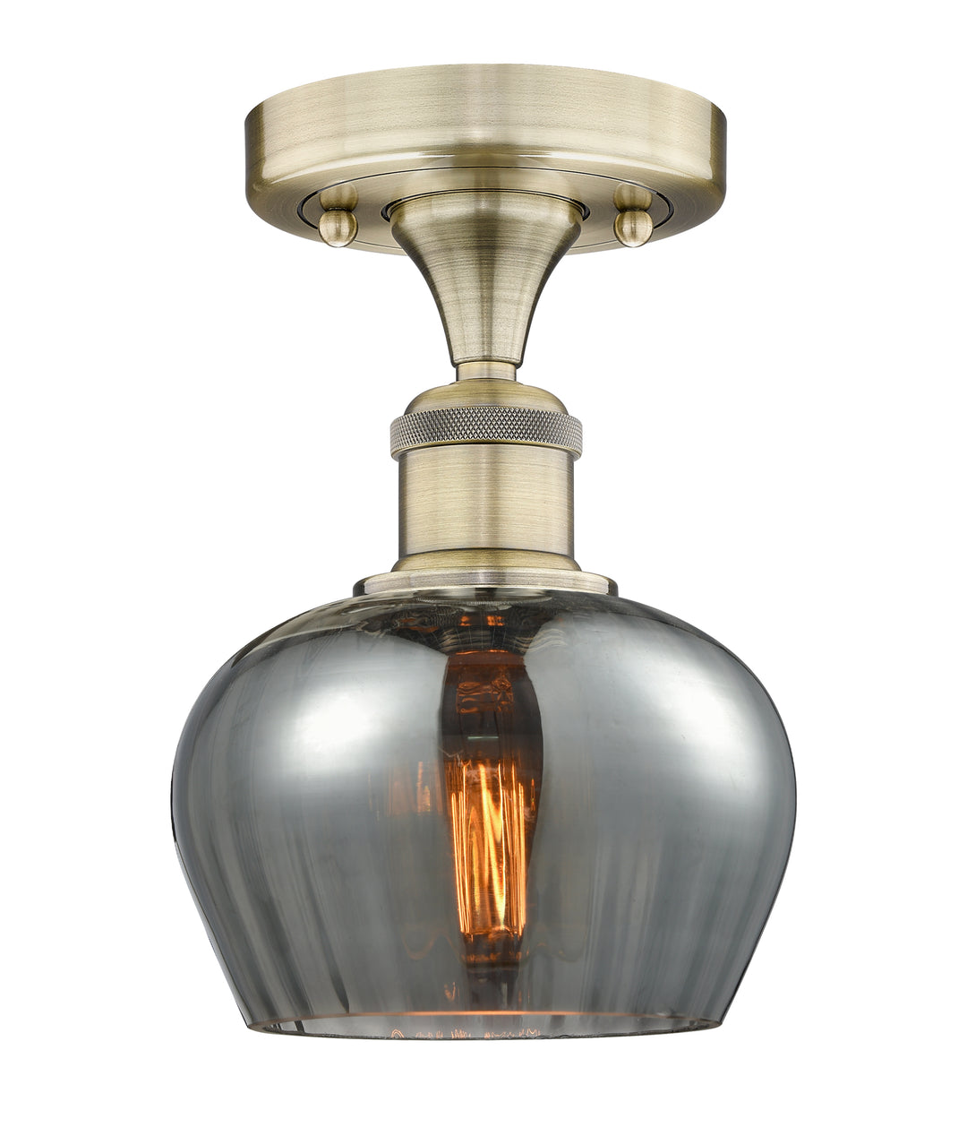 Innovations Lighting Fenton 6.5" Semi-Flush Mount - Antique Brass Ceiling Semi Flush Mounts Innovations Lighting Light Smoke ; Glass Type: Smoked; Ribbed  